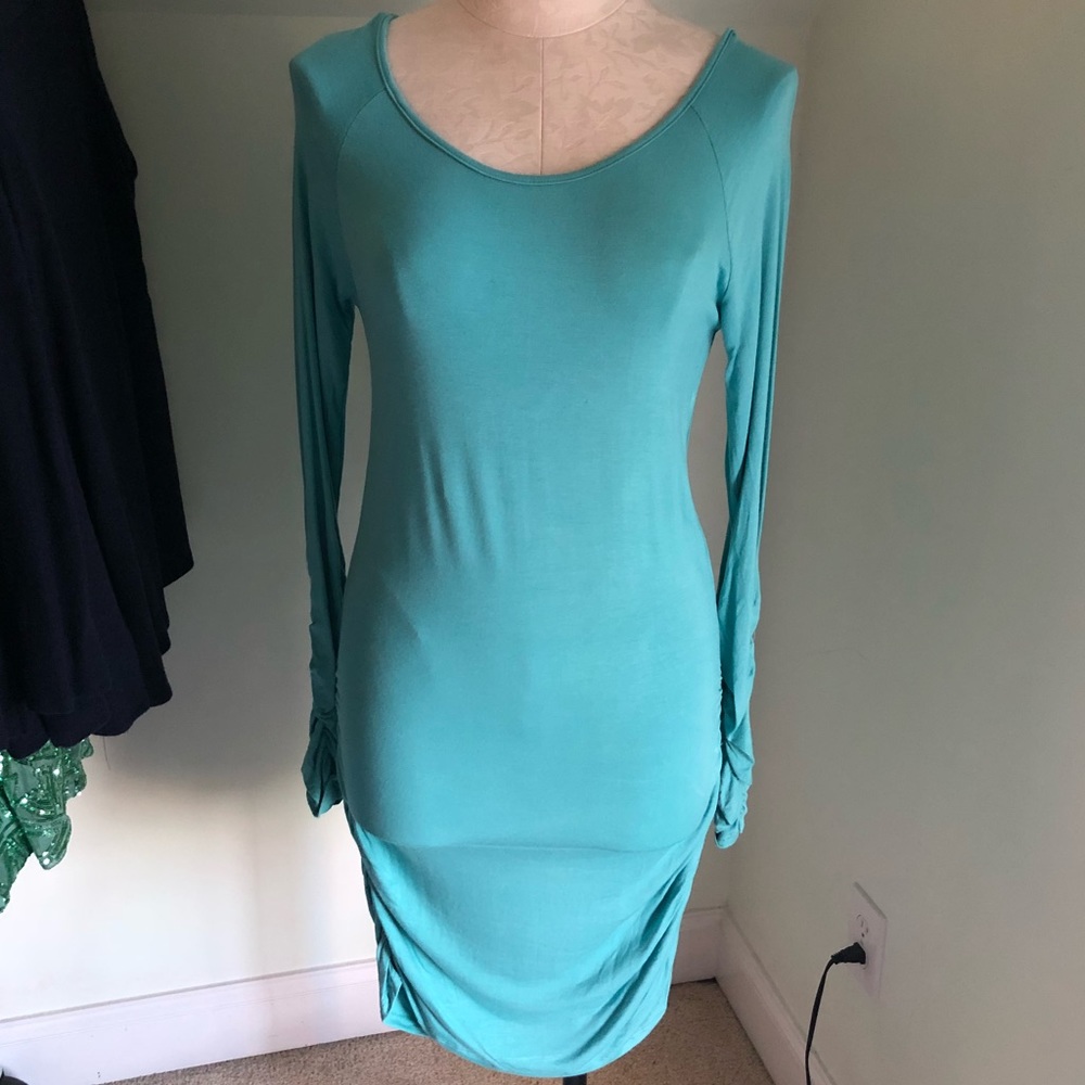 Elegant Teal Long Sleeve Dress